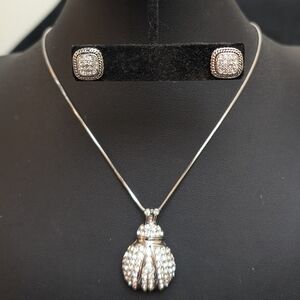 #66. NWOT “ Lucky Ladybug” Cubic Zirconias Necklace and Vintage Earrings
